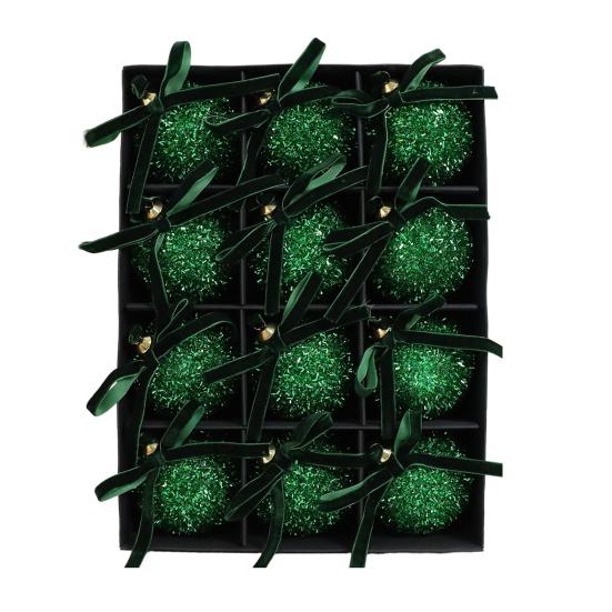 Glitter Christmas Balls Ornament Sparkly Shatterproof Tinsel Balls with Bow Sequin Hanging Ball Xmas Tree Decoration for Xmas Wedding Indoor