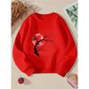 Kids Unisex Crewneck Sweatshirt, Chinese Ink Wash Red Plum Blossom Red Sun Art Print Soft Fleece Pullover For Kids Over 4 Years Old