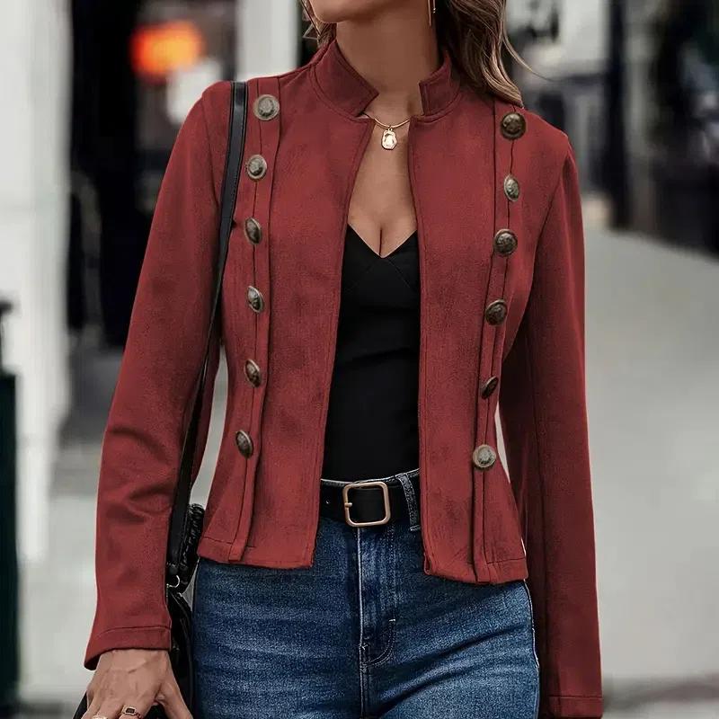 

2026 New Arrival Solid Color Double-Breasted Suede Jacket, Vintage Long Sleeve Trench Coat for Men Women, Fall Winter Fashion Outerwear 2XL винний