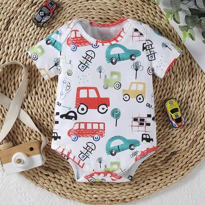 Baby Boy Cartoon Car Print Bodysuit Short Sleeve Onesie