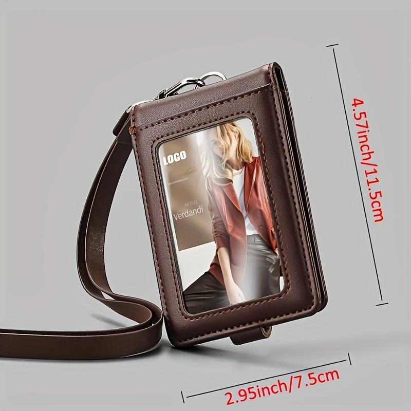 Leather ID Tag Badge Holder Protective with Lanyard Employee Pass Work Card Case Buckle Photocard Flip Chest Card Bag