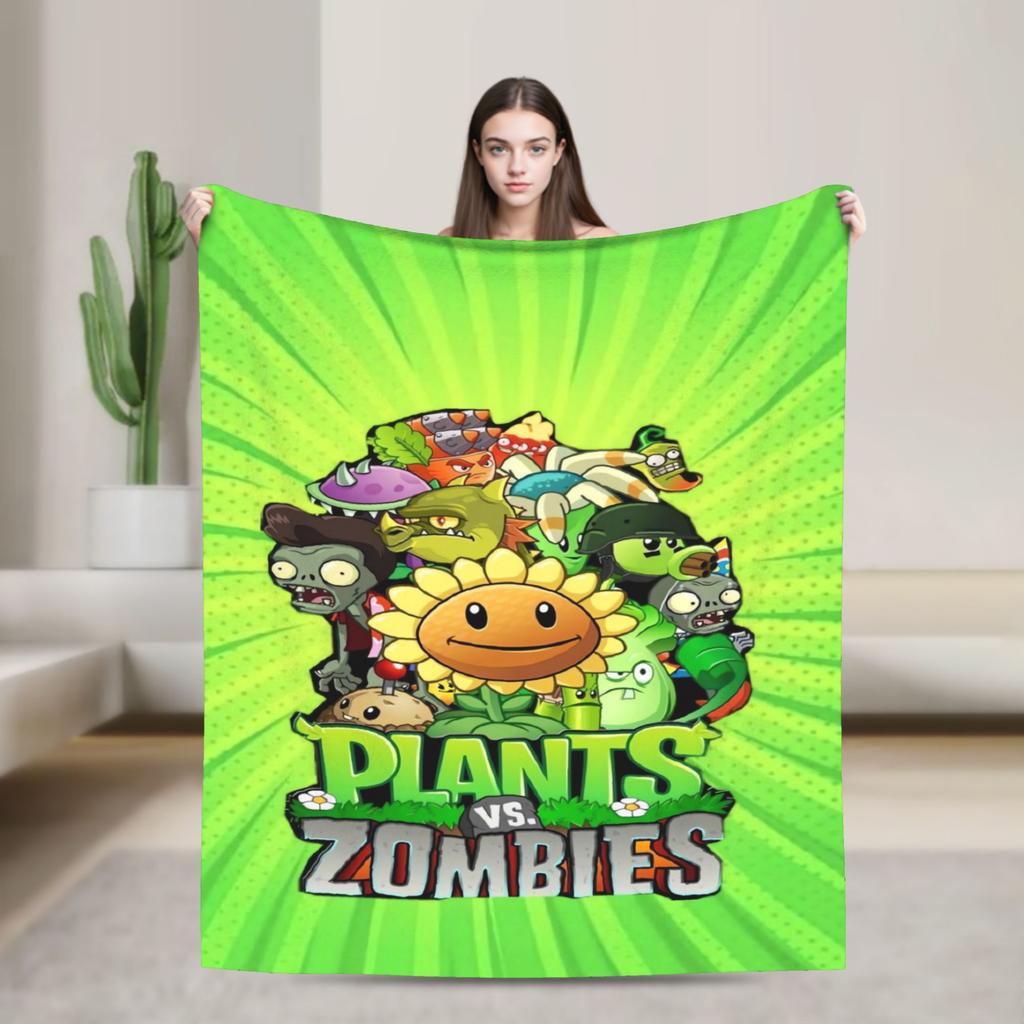 P-Plants-vs-Zombies Videospiele Flanelldecke Weiche Langlebige Bettwäsche Überwürfe für Picknick im Freien Aufdruck Bettüberwurf Sofa Bettbezug