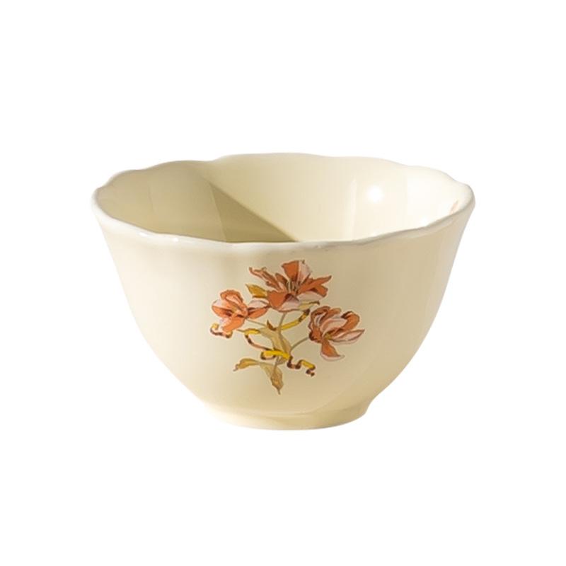French Flower Ceramic Tableware Simple Cream Wind Bowl Set Household Rice Bowl Soup Bowl High Value Bowl