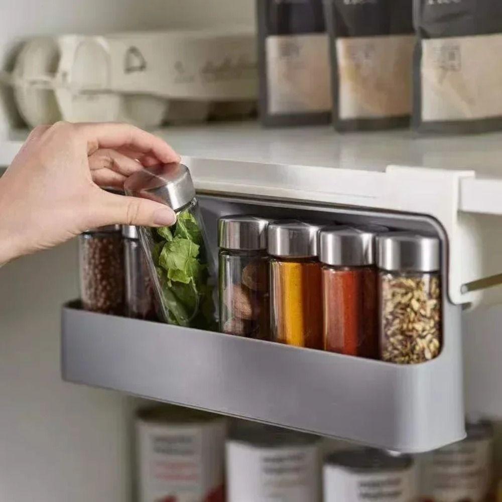 Self-adhesive Seasoning Box Storage Rack Wall-mounted Spice Organizer Kitchen Spice Rack