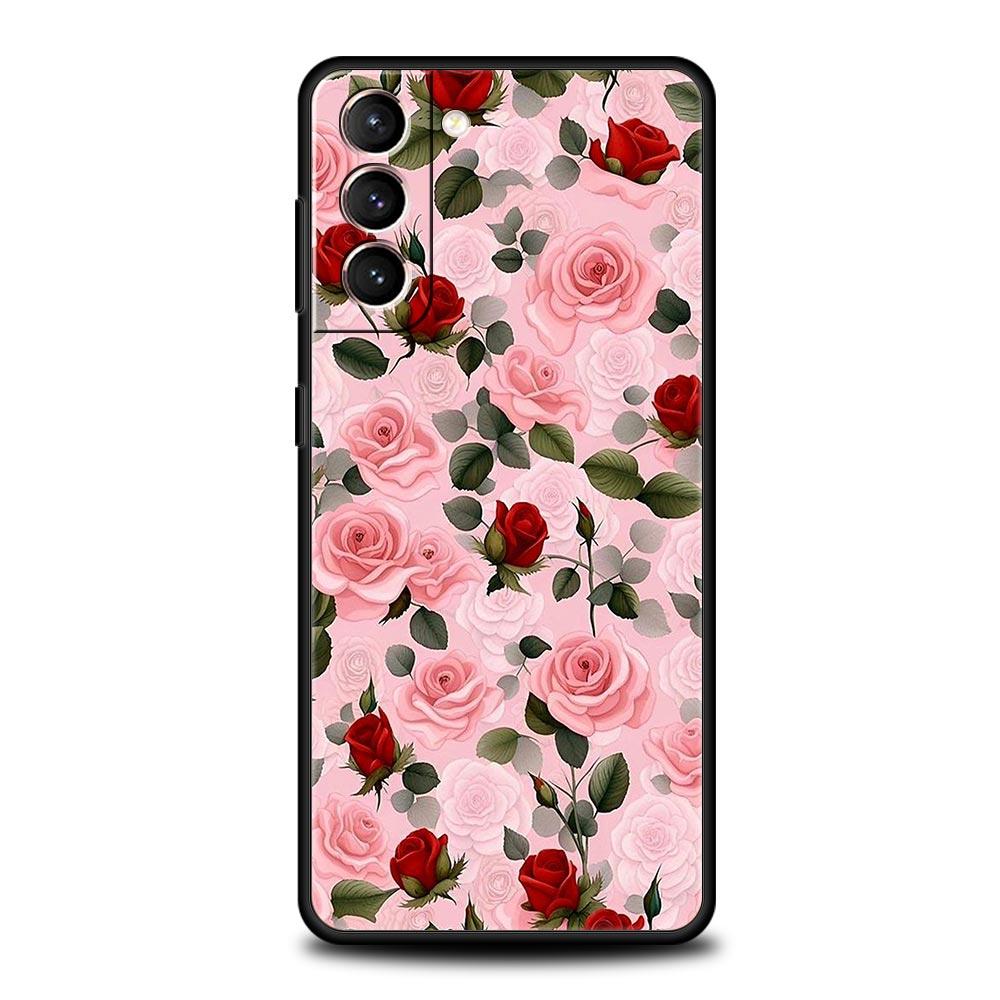 Beautiful Red Rose Flowers Phone Case For Samsung Galaxy S24 S23 S22 S20 Ultra S21 FE 5G S10 S9 Plus S10E S8 Soft Silicone Cover