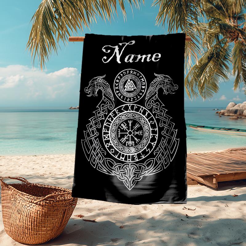 Personalisierbares ultraweiches Strandtuch mit Wikinger-Thema, ideal für Pool - Camping, Tauchen - Perfekter Reisebegleiter, Lebendiges Strandtuch.
