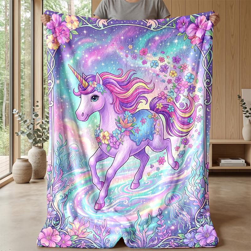 Fantasy Unicorn In Galaxy Theme Blanket Lightweight Warm Flannel Blanket Decorative Throw Blanket for Home Decoration