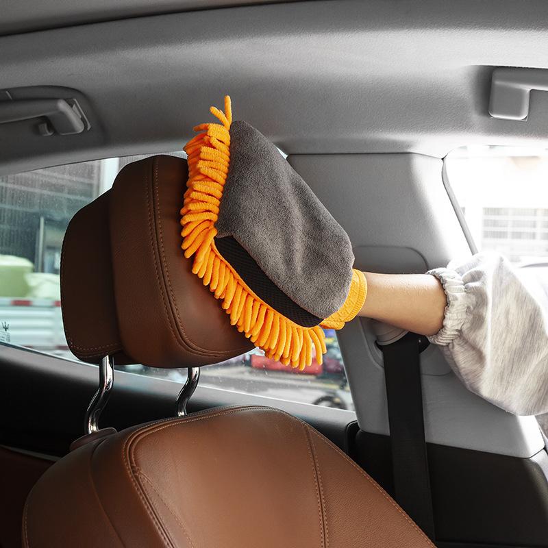 Chenille Beidseitige Haushalts-Autoreinigungs-Handschuhe Verdickte Wasserdichte Auto-Polierhandschuhe Korallenfleece Fensterreinigungstuch