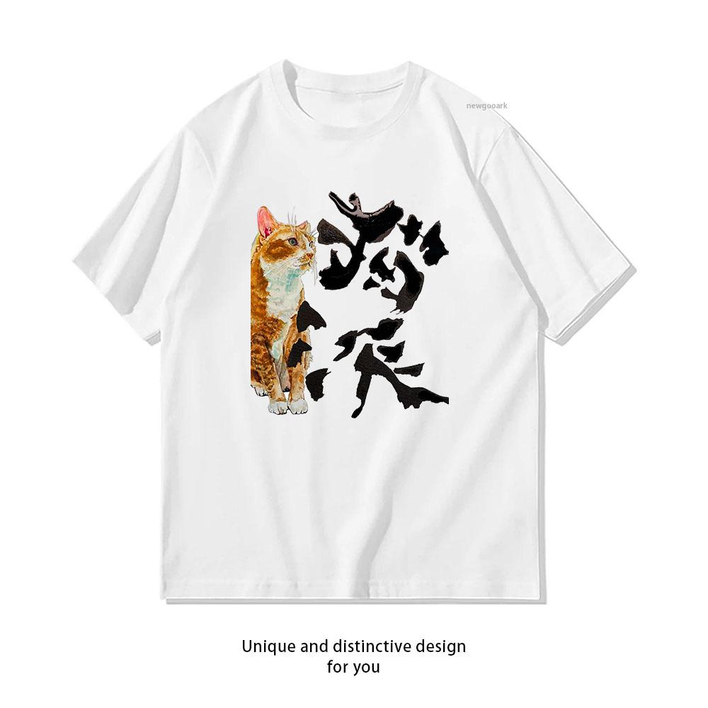 Calico Cat Artistic Ink Wash Painting Shirt Woman Man Summer Cotton Graphic T Shirts Classic Oneck Breathable Tops Tee fashion S