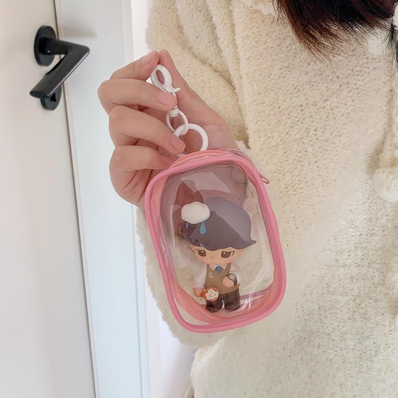 Transparent Pvc Plush Dolls Storage Pouch Square Earphone Organizer Purse With Keychain Anime Cartoon Toy Display Protector Case