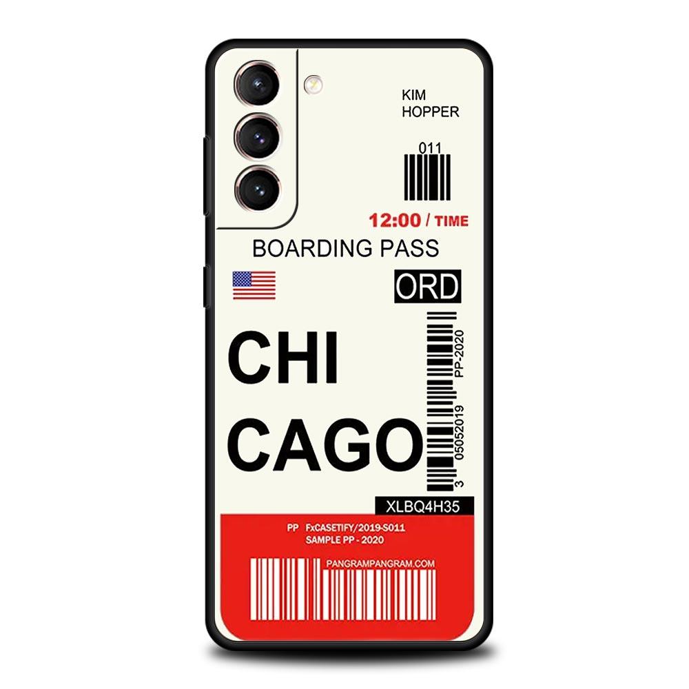 World City Travel Ticket New York London Label Phone Case For Samsung S24 S23 S22 S20 Ultra S21 FE 5G S10 S9 Plus S10E S8 Cover
