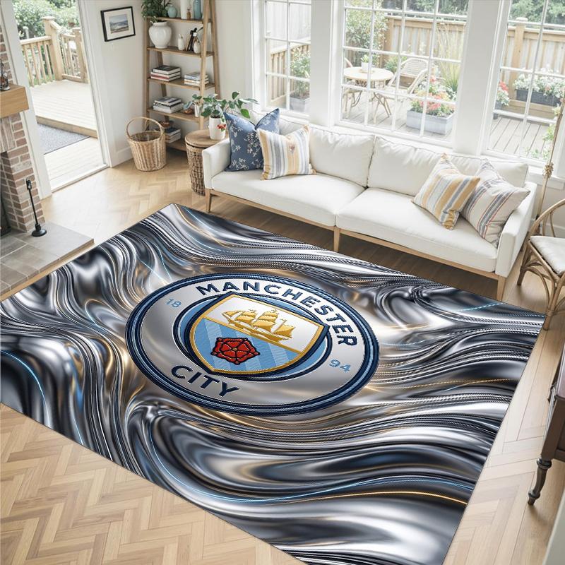 Manchester City Design Crystal Velvet Carpet Cozy Non?Slip Printed Rug For Bedroom Living Room Entrance
