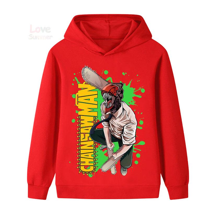 Japanese Anime Chainsaw Man Children Boys Girls Retro Hoodie Cartoon Denji Pochita Funny Graphic Jacket Kids Manga Coat