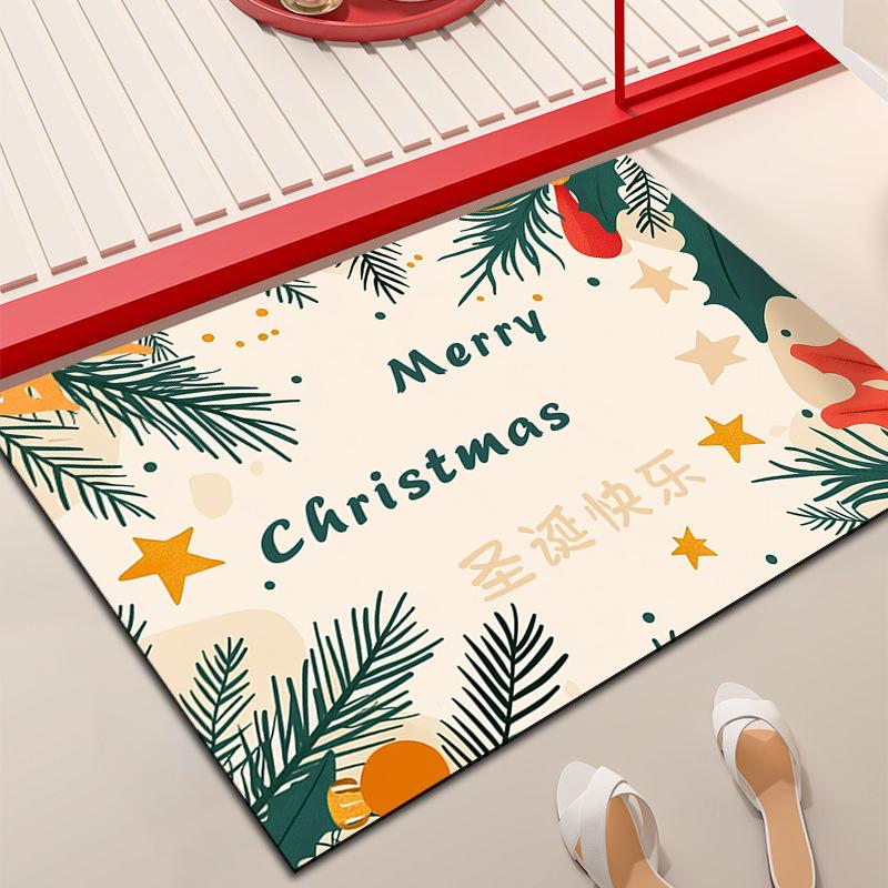 Christmas Atmosphere Diatom Mud Entry Door Floor Mat Porch Absorbent Quick Drying Non-slip Door Dirt Mat Household