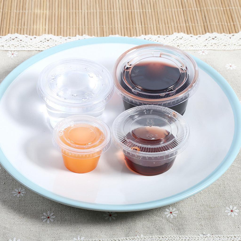 4 Sizes Disposable Plastic Clear Sauce Chutney Cups Boxes With Lid Food Takeaway Hot Chutney Cup Clear Sauce Cup Sauce Cup