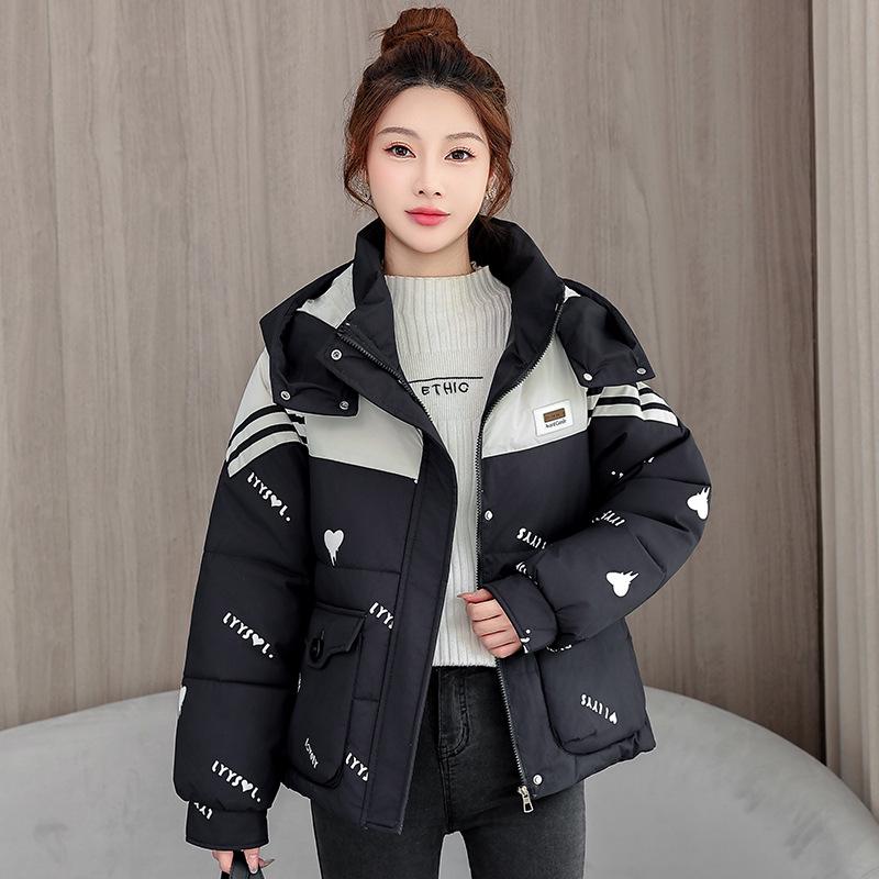 

Women s Hooded Cotton-Padded Jacket: Winter 2025 Korean-Style, Warm, Loose Fit, Petite, Color Block Design. M чорний
