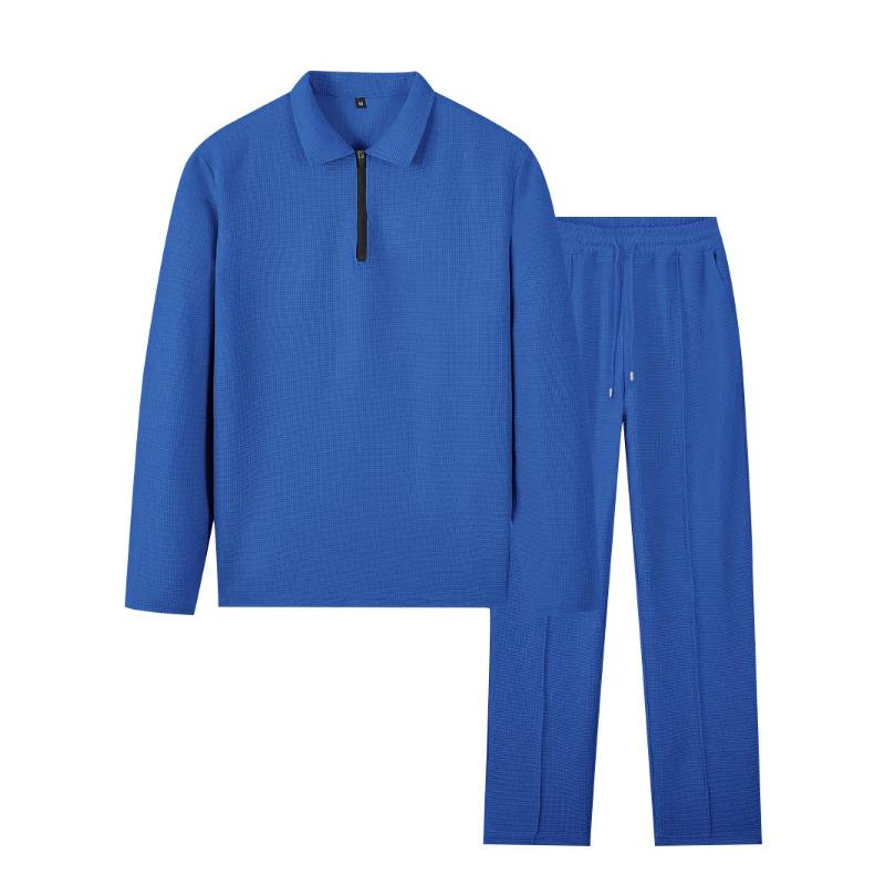 QICED Men's Fashion Casual Autumn Winter Long Sleeve POLO Neck Pants Suits Casual Chic