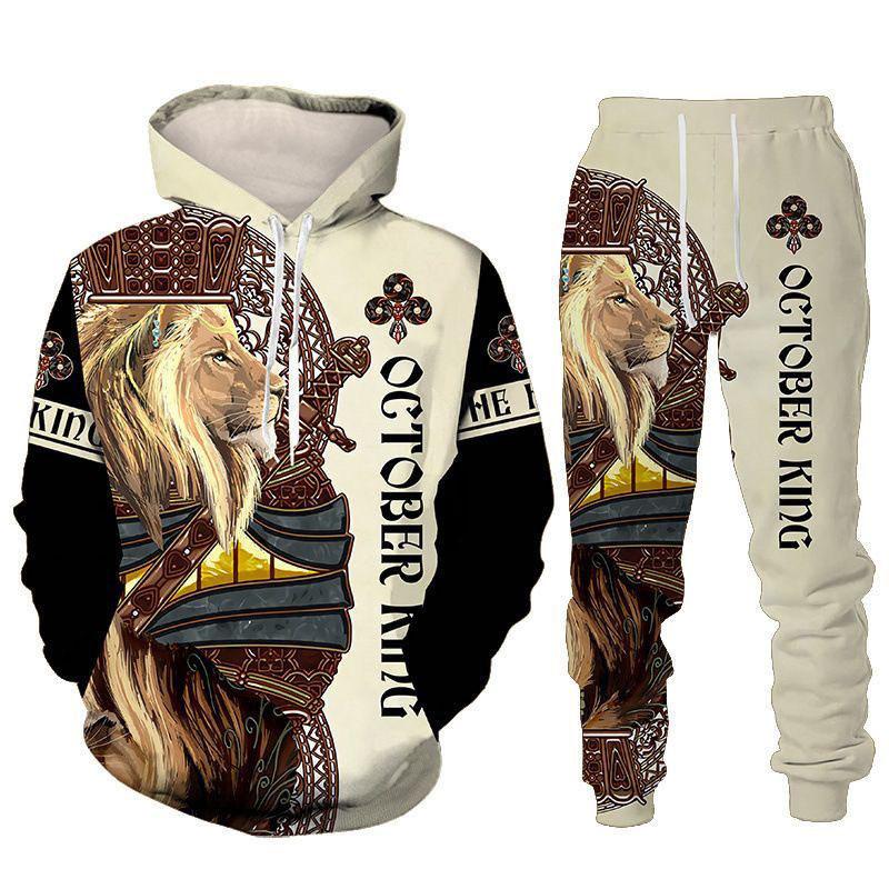 Trend Animal The Lion 3D Print Men's Tracksuit Sets Casual Hoodie And Pants 2pcs Sets Oversized Sweatshirt Fashion Men Clothing