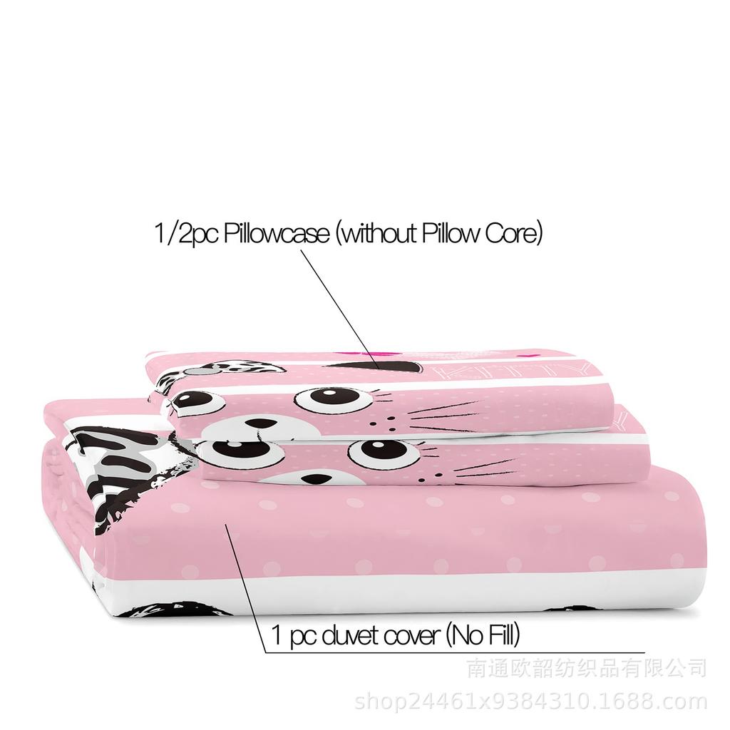 3D Digital Printing Children'S Cute Cat Bedding Quilt Cover Three-Piece Set