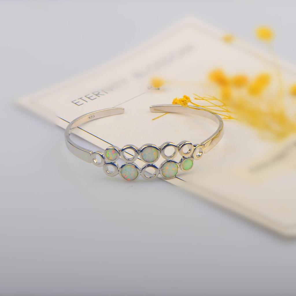 Hawaiian-Style Opal Inlaid Bangle Bracelet Jewelry