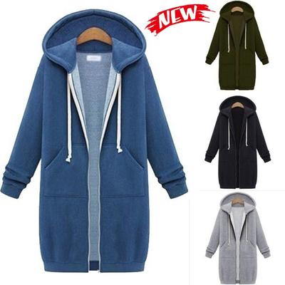 Herbst- und Wintermäntel, Damen-Sweatshirts, Mantel, lässige Taschen, Reißverschluss, Oberbekleidung, lange Kapuzenpullover, Jacke in Übergröße, S-5XL