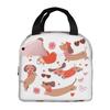 Perro Salchicha de Dibujos Animados con Corazón de Amor Bolsa de Almuerzo Aislada para Mujeres Niños Cajas de Comida Portátiles Fiambrera Térmica Bolso de Mano