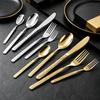 Gold-Plated Western Cutlery Set: Ice Crack Pattern Stainless Steel Fork, Knife, Spoon - Five Pieces.