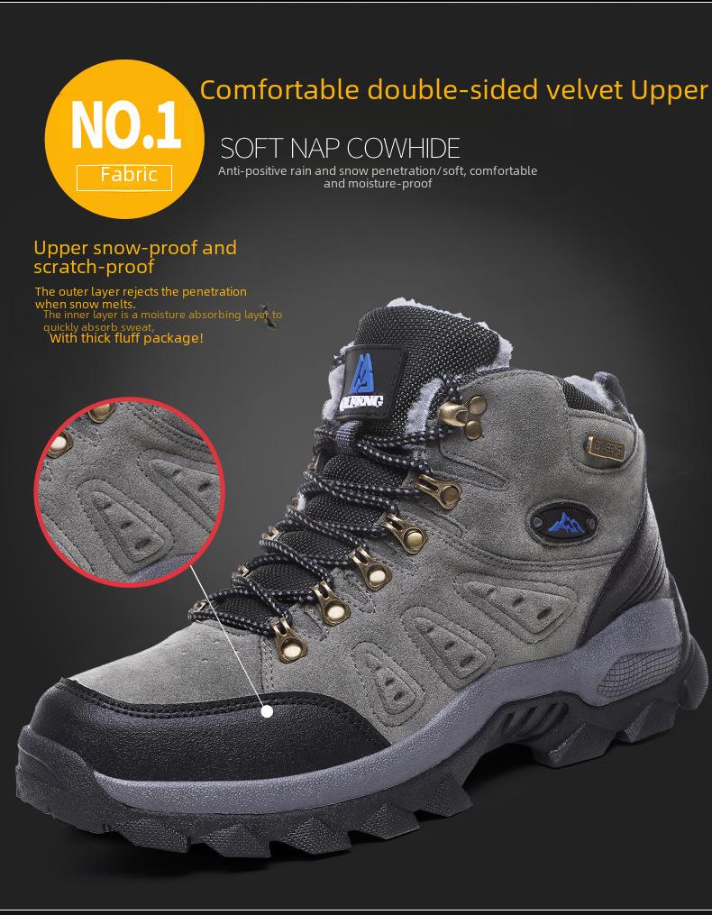 Cross-Border Plus Size Winter High-Top Hiking Shoes: Cotton-Padded, Warm, Fleece-Lined, Leather, Outdoor Casual Snow Boots for Couples.