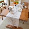 High Quality Embroidered Table Linen Floral Runner Elegant Dining Cover White Rustic Scratch Resistant Runner with Tassels for Home Wedding