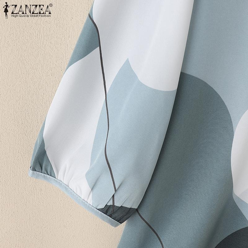 ZANZEA Women Casual Round Neck 3/4 Sleeve Loose Print Blouse