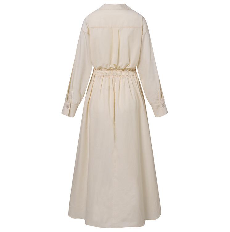 Loose Cotton And Linen Elastic High Waisted Slim Cardigan Dress