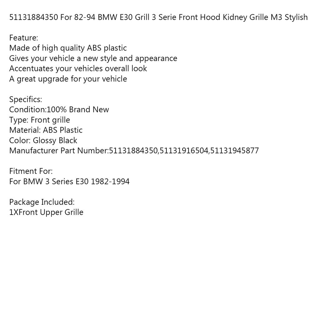 51131884350 For 82-94 BMW E30 Grill 3 Serie Front Hood Kidney Grille M3 Stylish