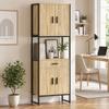 High Kitchen Buffet, 4 Soft-Close Doors, Drawer, Worktop, 60 x 30 x 170 cm, Natural Wood