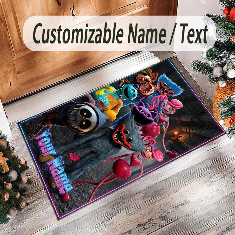 Personalizovaný krystalový sametový koberec s vlastním jménem a textem, protiskluzový koberec Poppy Playtime pro domácí dekoraci