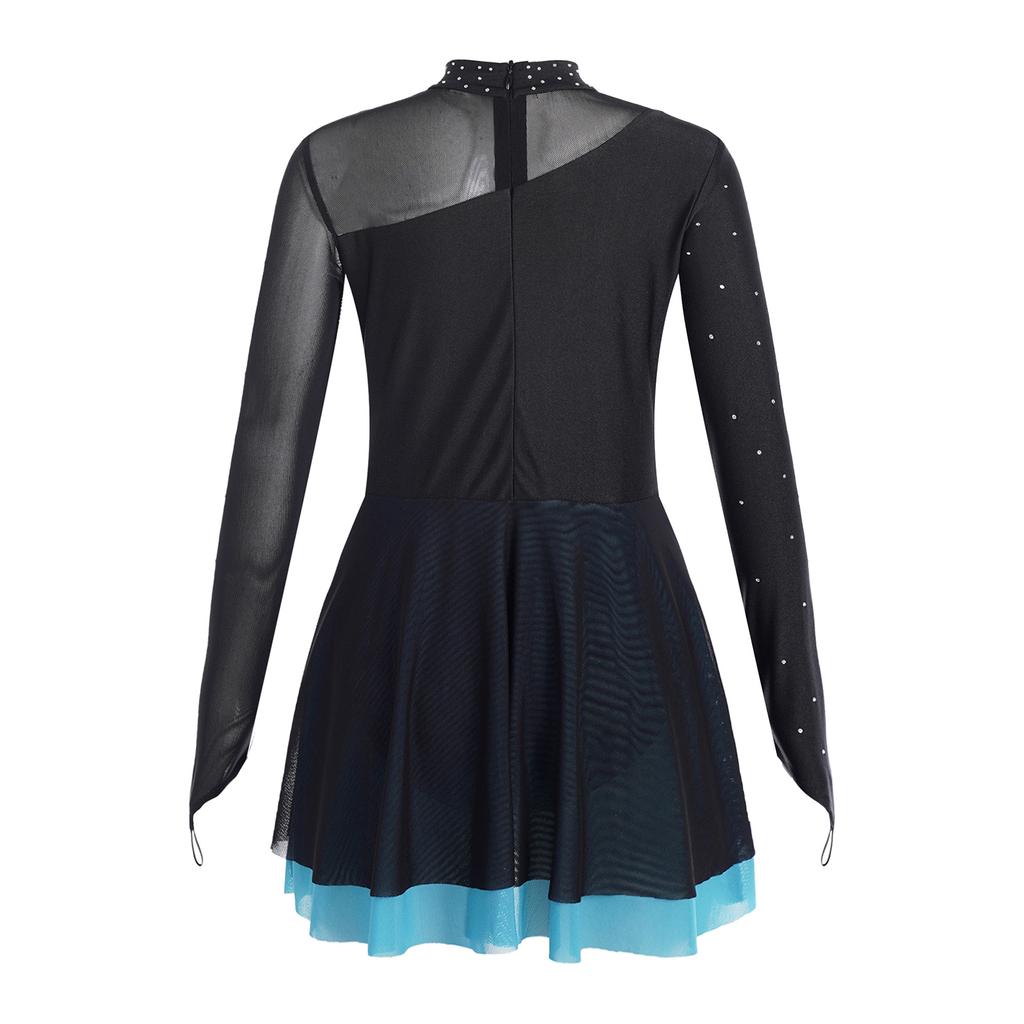 Kunstschaatsjurk voor kinderen Danswedstrijdkleding Meisjesjurken met lange mouwen