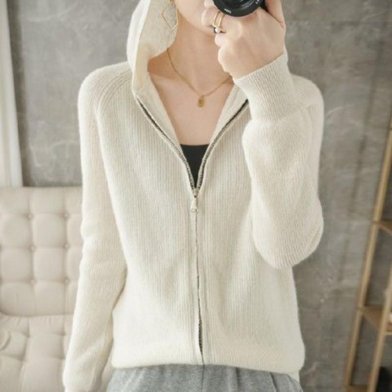 

Вязаный кардиган с капюшоном, свитер для женщин, осенне-зимний однотонный модный свободный свитер с длинными рукавами, пальто-кардиган для женщин One Size белый