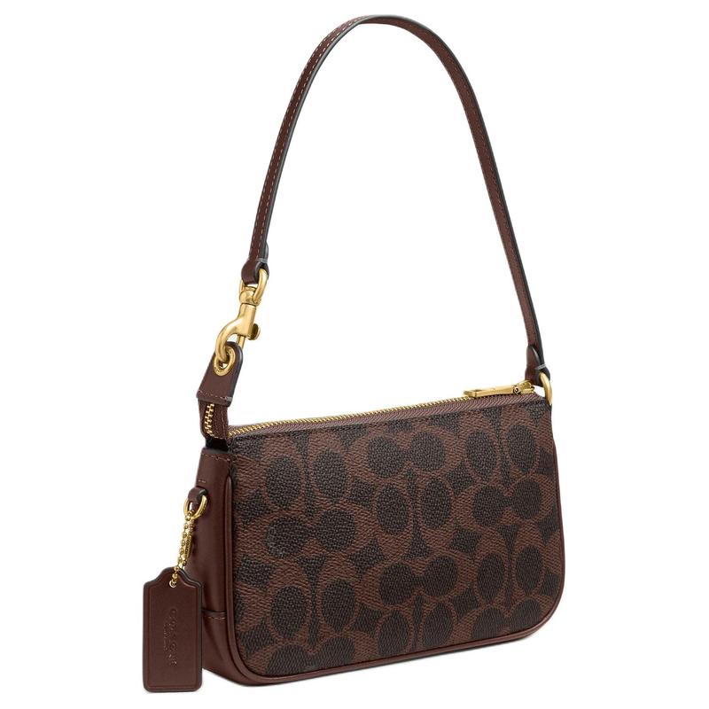 Coach Plaza 18 Brass Metal Hardware Faux Leather and Calfskin Shoulder Bag Small Women's Maple Brown