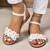 Flower Decoration Flat Sandals for Women Summer 2026 Lightweight Comfort Beach Shoes Woman Fashion White Floral Dress Sandalias