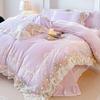 Luxurious Korean-Style Winter Milk Velvet Princess Bedding Set with Lace