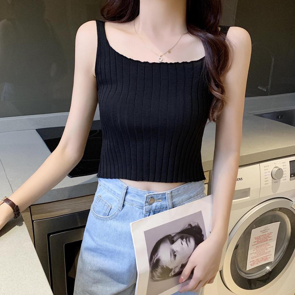 2025 Women's Summer Ice Silk Sleeveless Knit Crop Top