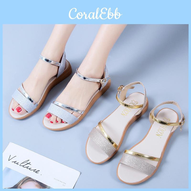 Open Toe Flat Sandals With Grape Bead Embellishments And Slipon Design For Adults