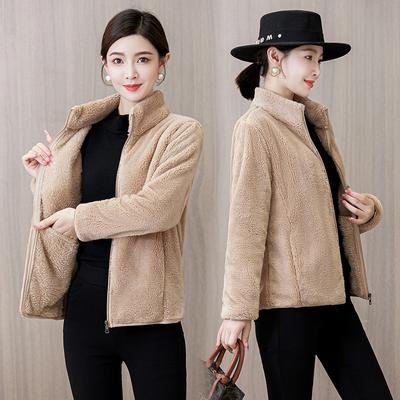 Women's Windproof Outdoor Jacket Winter Warm Standing Collar Jacket Plush Plus Size Casual Jacket