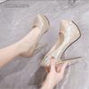 Womens Platform Stiletto Pumps Gold Silver Sparkly High Heel Shoes Round Toe Fashion Evening Party Prom Pumps Zapatos Para Mujer
