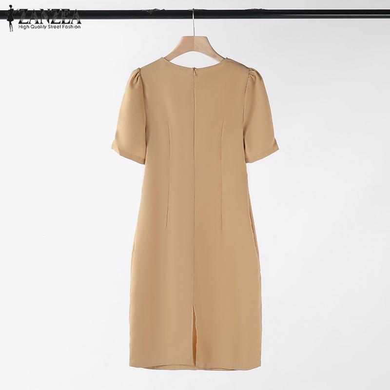ZANZEA Women Casual Round Neck Zipper Short Sleeve Dresses