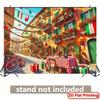 2D Italy Holiday Backdrop, Festive Street with Red White & Green Decor for Parties