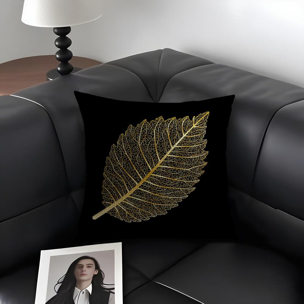 Golden Leaf Branch Pattern Cushion Cover Natural Linen Organic Fabric DoubleSided Printing Sofa Home Decor Gift Pillow Case