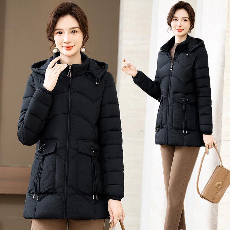 Cotton clothes, cotton clothes, women's mid-length slimming slim padded jackets, winter winter 2025 new hoods