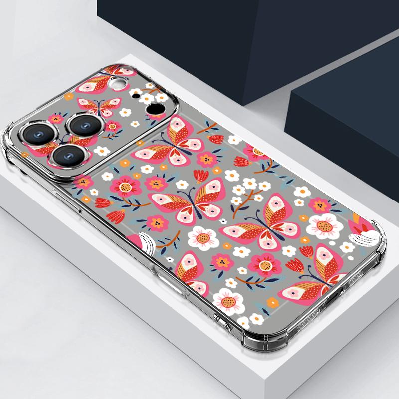 Custodia per Telefono in Silicone con Stampa di Rose e Farfalle per iPhone 17 Pro Max 16 15 14 Pro Max 13 12 Pro 11 Cover Trasparente Morbida Antiurto