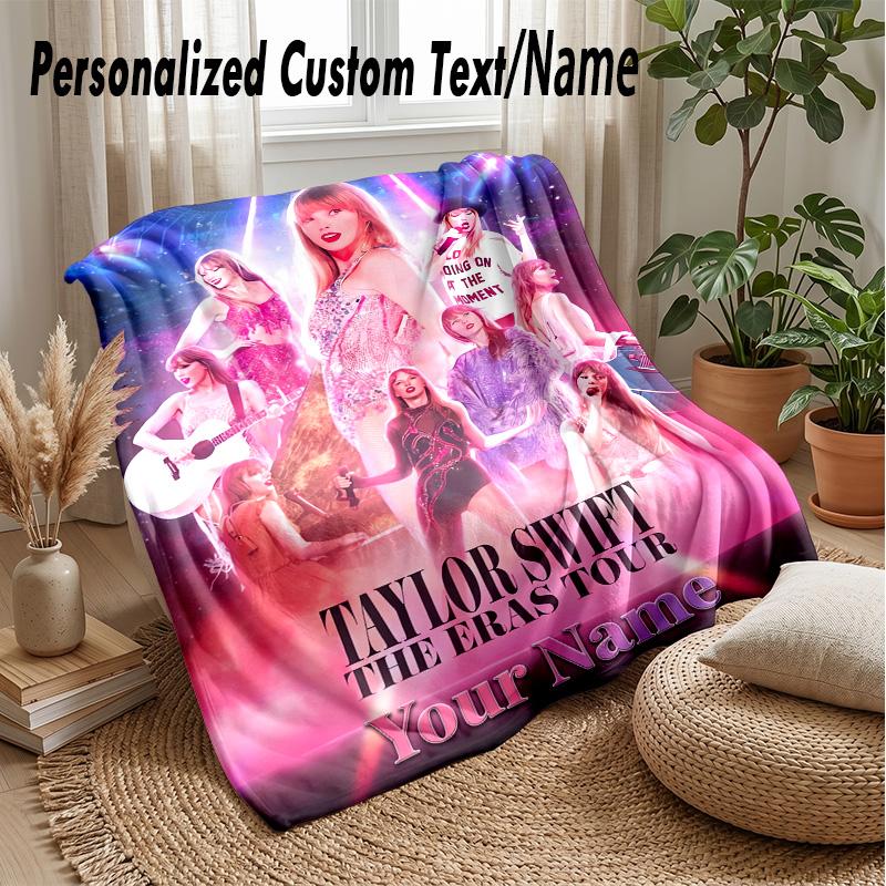 Taylor Swift Custom Flannel Throw Blanket Print Your Name Text Soft Warm Blanket Holiday Present