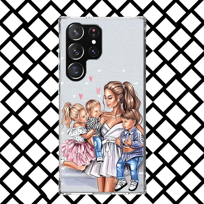 Mom Baby Girls Phone Case for Samsung Galaxy S26 S25 Edge S24 S23 Ultra S22 Plus S21 FE S20 + Soft Cover Print Fundas Galaxy S25